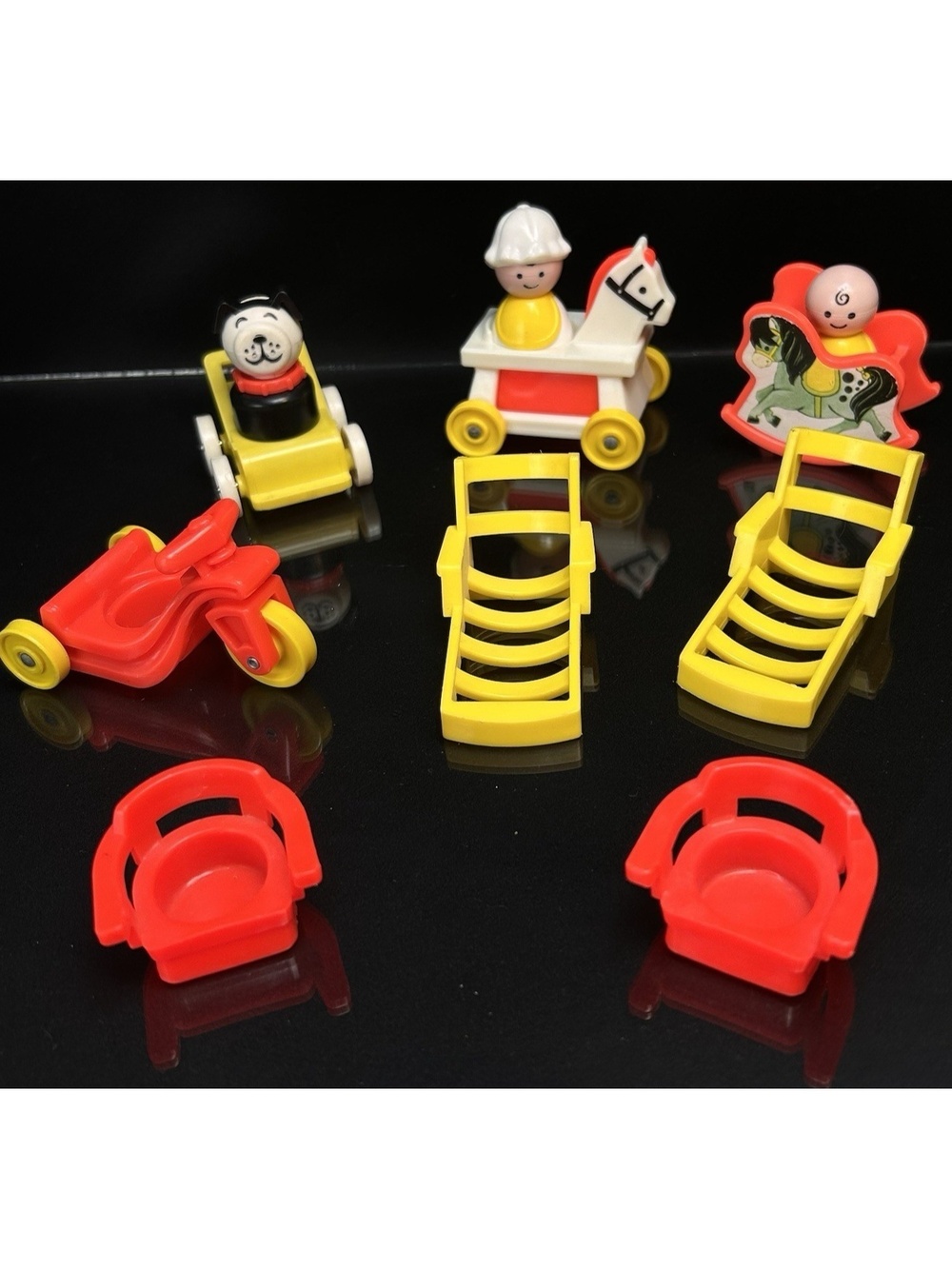 Vintage Fisher Price Little People Lot Chairs Tricycle Rocking Horse Baby & Dog